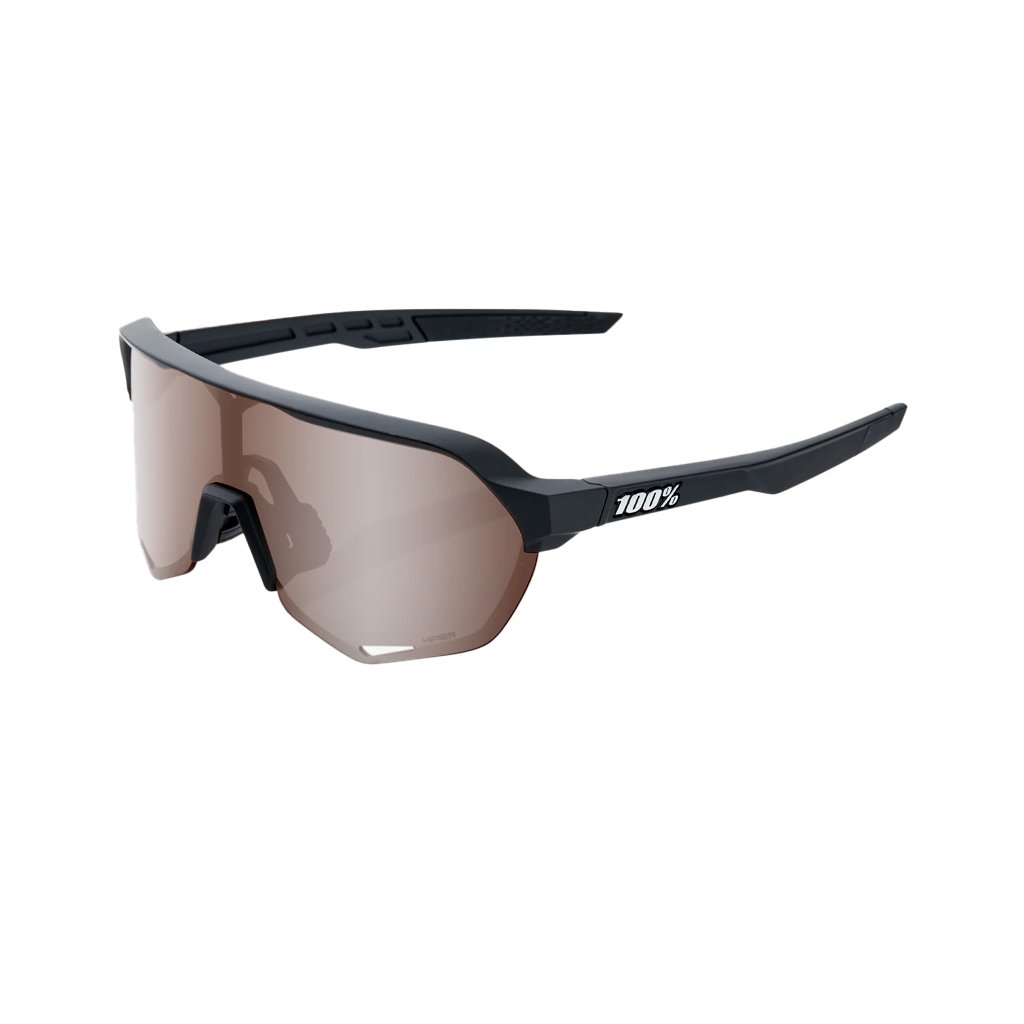 Sunglasses 100% S2 Soft Tact Black - HiPer Crimson Silver Mirror - Genetik Sport