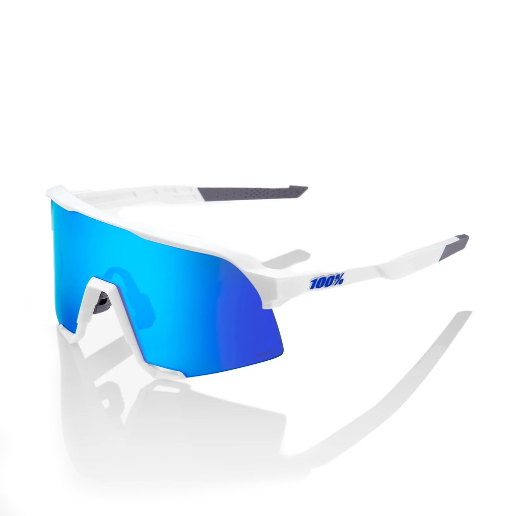 Sunglasses 100% S3 Matte White - HiPER Blue Multilayer Mirror Lens - Genetik Sport