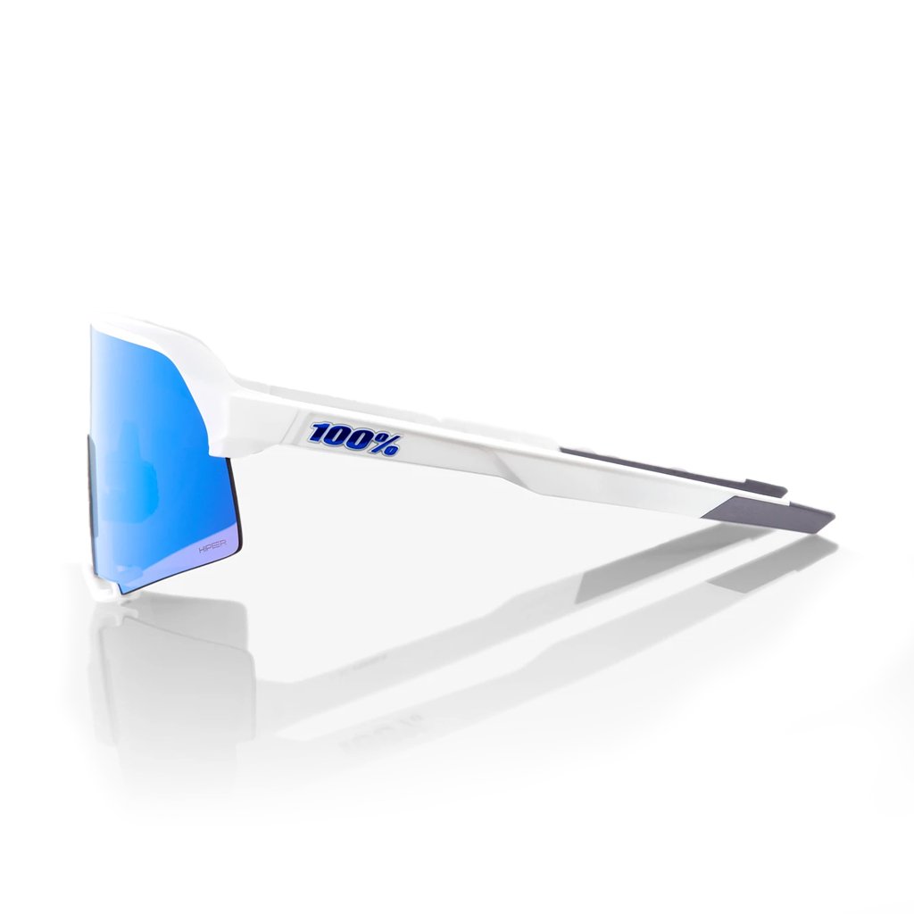 Sunglasses 100% S3 Matte White - HiPER Blue Multilayer Mirror Lens - Genetik Sport