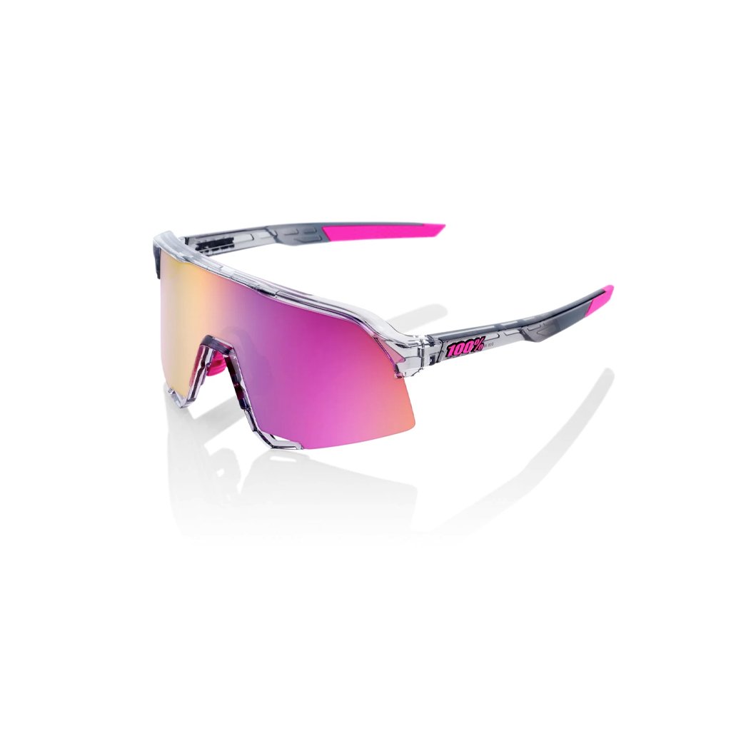 Sunglasses 100% S3 Polished Translucent Grey - Purple Multilayer Mirror Lens - Genetik Sport