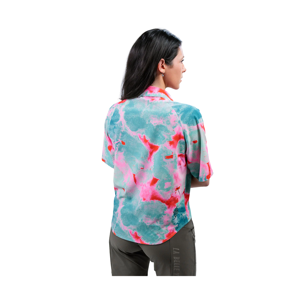 Tech Shirt Libe Womens Thanan SS - Cyan Flowers - Genetik Sport