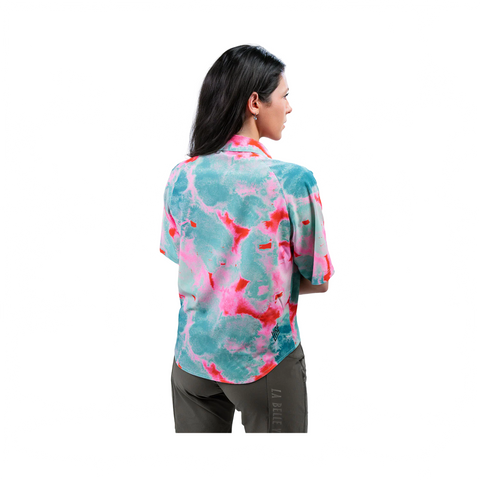 Tech Shirt Libe Womens Thanan SS - Cyan Flowers - Genetik Sport
