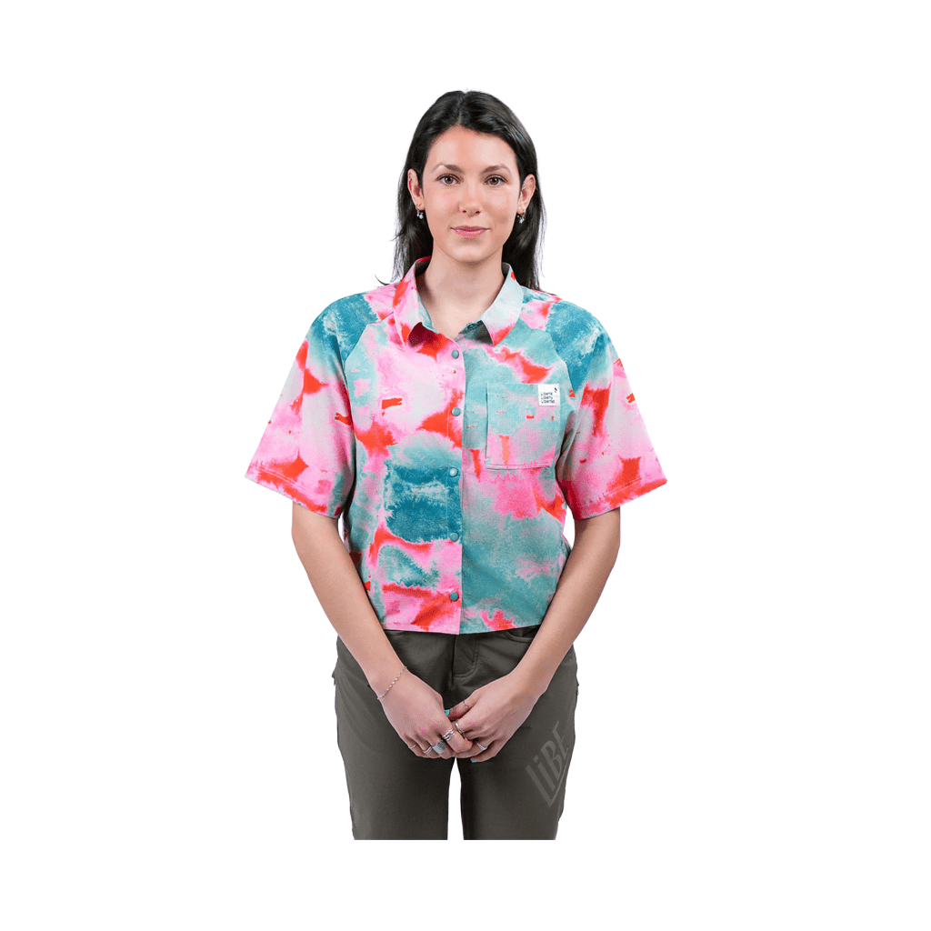 Tech Shirt Libe Womens Thanan SS - Cyan Flowers - Genetik Sport