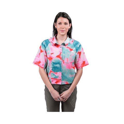 Tech Shirt Libe Womens Thanan SS - Cyan Flowers - Genetik Sport