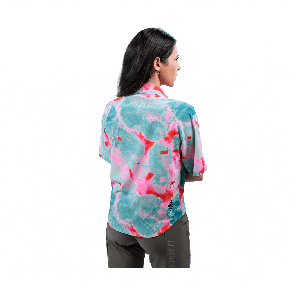 Tech Shirt Libe Womens Thanan SS - Cyan Flowers - Genetik Sport