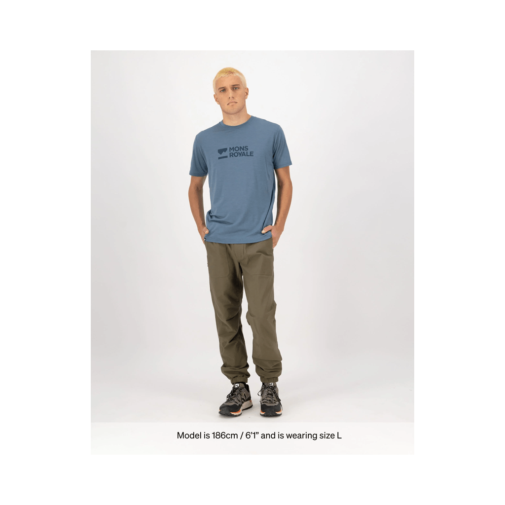 Jersey Mons Royale Mens Icon Merino Classic SS Brand Lock Up - Goblin Blue - Genetik Sport